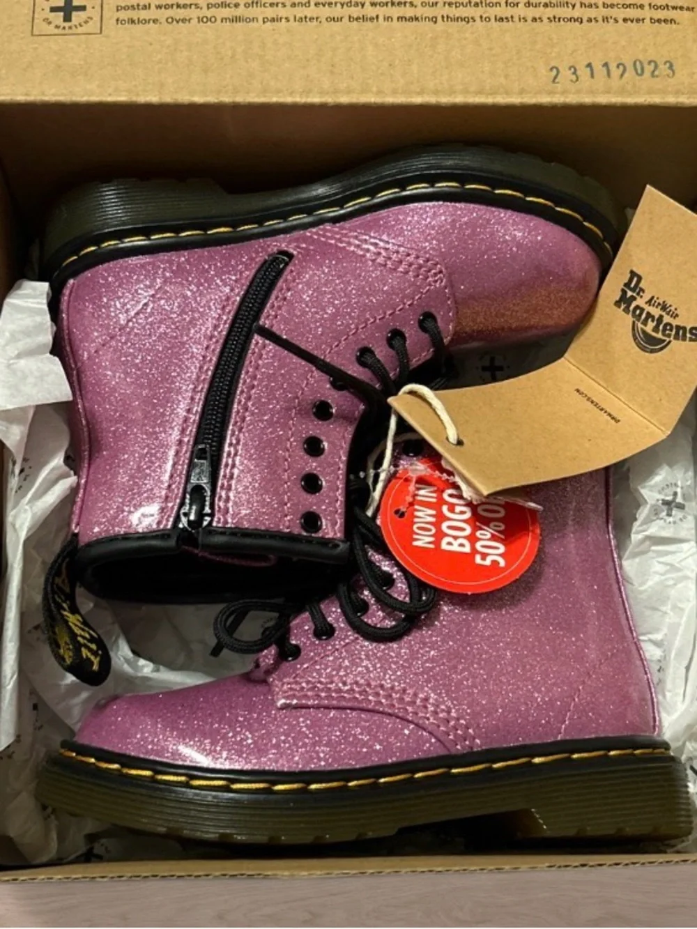 Dr. Martens Kids Pink Glitter 1460 Zip Boot